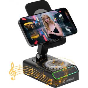 Cell Phone Stand with Wireless Bluetooth Speaker, Wireless Induction Audio, Emergency Rechargeable Portable Speaker Cellphone Stand with Colorful Ambient Light, Ideal Gifts for Men and Women