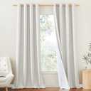 NICETOWN 100% Absolutely Blackout Linen Curtains with Thermal Insulated White Liner, Natural, W52, 2 Pieces, Noise Reducing Textured Linen Look Curtains for Windows 108 inch Length for Classroom (Ivory)