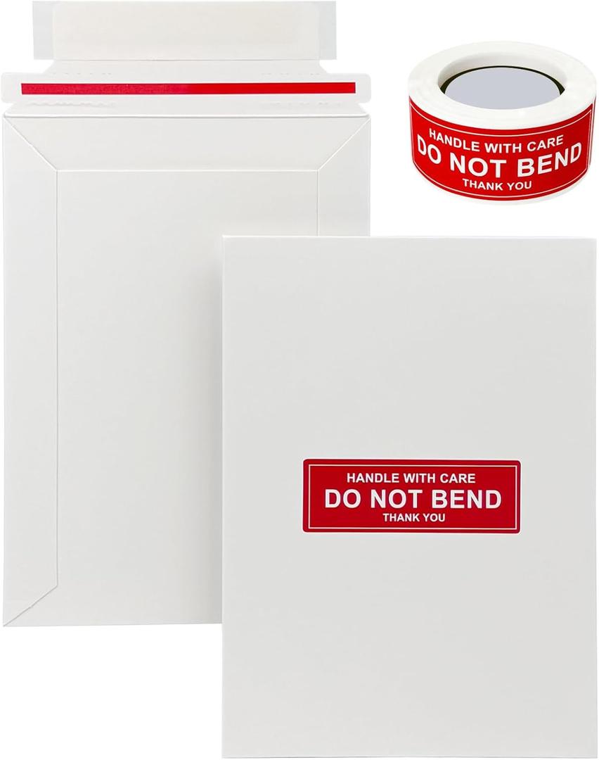 100 Pack 5x6.95" Rigid Mailers Cardboard Envelopes, 400GSM Photo Mailers Shipping Envelope with "DO NOT BEND" Labels, Small Stay Flat Self Seal Document Envelope for Trading Cards- White