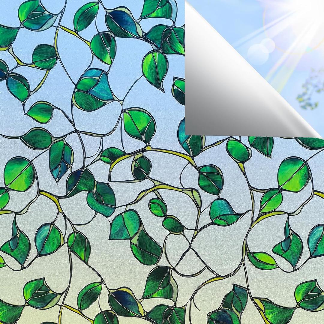 SOMWISE Window Privacy Film Day & Night,Heat Blocking Anti-UV Energy Saving | Static Cling Stained Glass Decor, Removable & Reusable, Anti-Glare, Renter Friendly for Front Door,Bathroom & Car,17.5"x78.5"