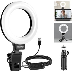 NEEWER Basic 5" Ring Light for Video Conference Lighting, Clip on Light Kit with Desk Tripod Stand for Monitor Laptop Computer Zoom Call Live Streaming Remote Working Learning Video Recording, BR60 (Black)