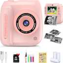 Kids Camera Instant Print, Kids Instant Camera with 1080P Videos, Christmas Birthday Gifts for Girls Boys Age 3-12, Portable Toddler Travel Digital Print Toy for 3 4 5 6 7 8 9 10 11 12 Year Old, Pink