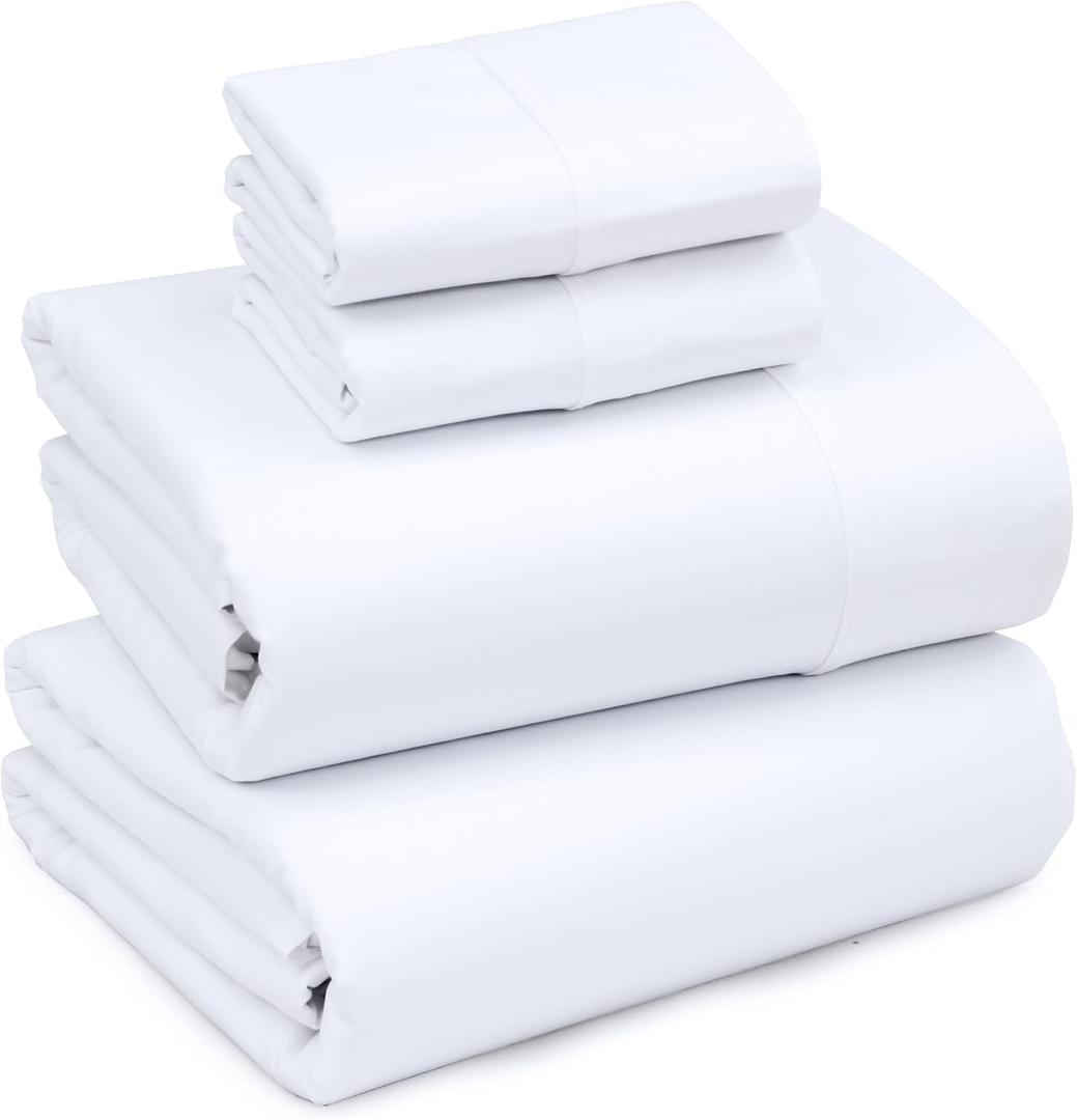 RUVANTI Full Size Sheets Set, Brushed Microfiber Sheets 4 Pieces (1 Fitted Sheet, 1 Flat Sheet, 2 Pillowcases), with 15-inch Deep Pockets, Lightweight & Compfy Premium Hotel Bedding, White