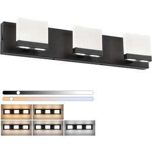 SineRise LED Modern Bathroom Vanity Light Fixtures (3-Light, 24-Inch, 5CCT), Matte Black Modern Acrylic Bathroom Wall Lighting Fixtures Over Mirror (3000K/3500K/4000K/5000K/6000K)