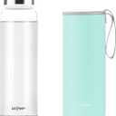 Glass Water Bottle 32 oz, Borosilicate Wide Mouth Glass Water Bottle with Neoprene Sleeve, BPA-Free Leak Proof Reusable for Hot Cold Drinks, Work, Gym, Home, 1 Pack