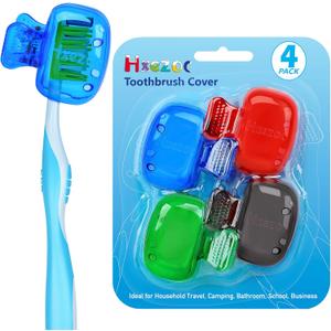 5 x Hxezoc 4 Pack Travel Toothbrush Head Covers Toothbrush Protector Cap Brush Pod Case Protective Portable Plastic Clip for Household Travel, Camping, Bathroom, School, Business (Blue, Green, Grey, Red)
