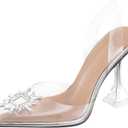 Clear Heels For Women,Crystal Rhinestones Slingback Wedding Shoes,Pointed Toe High Heel Womens Sandals, US 10