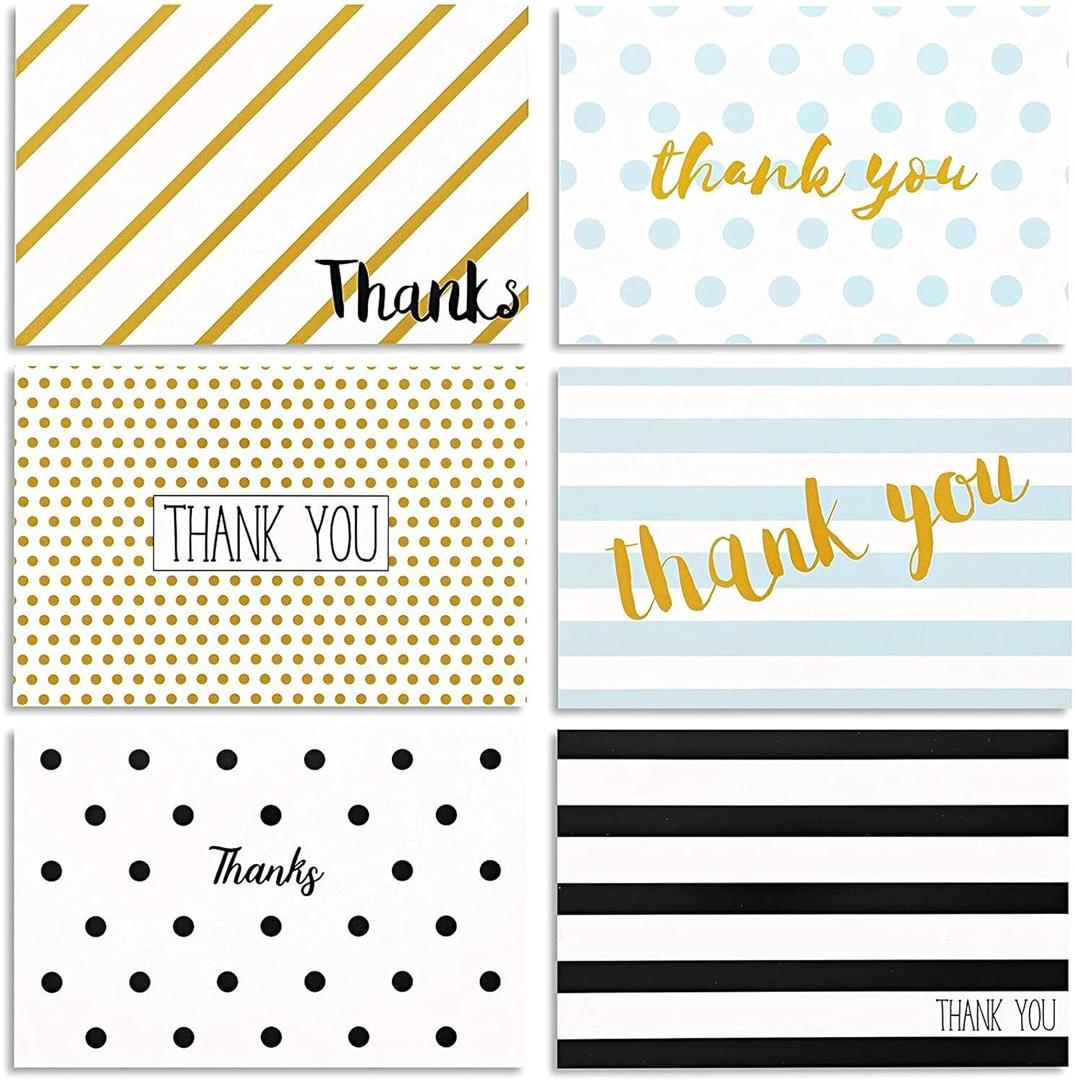Juvale Thank You Cards with Envelopes - 48-Pack 4 x 6 In Multicolor Blank Notecards - Retro Striped & Polka Dot Designs - Bulk Thank You Notes with Envelopes Set