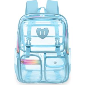 Clear Backpack for Girls Women Heavy Duty Transparent Bookbag School Backpack with Mesh Pockets Stadium Approved See Through Backpack (Blue)