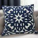 Alysheer Embroidered Decorative Throw Pillow Cover 18x18 inch, Cozy Warm Boho Mandala Chic Knit Pattern Durable 100% Cotton Canvas Cushion Case for Sofa Couch Living Room Bedroom Gifts (Navy Blue)