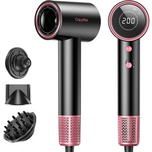Ionic Hair Dryer with Diffuser and Concentrator- 180000 RPM High Speed Blow Dryer, 3 Min Fast Drying, Heat-Control, Low Noise, Lightweight, Salon Professional Blow Dryer for Women, Men (Rose Pink)