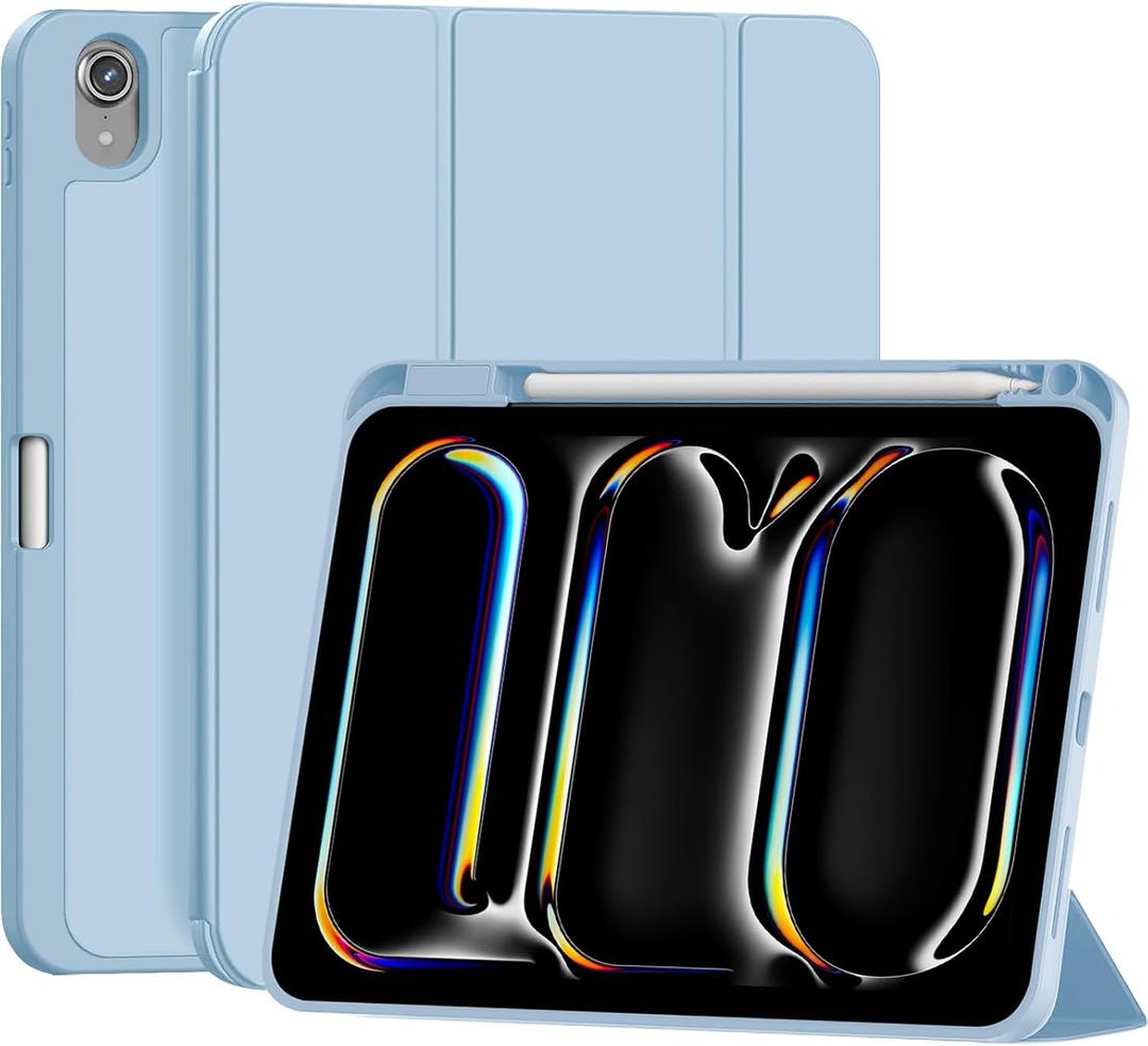 Case for iPad (A16) 11th Generation 11 inch 2025/ iPad 10th Generation 10.9 inch 2022, Smart Folio with Pencil Holder, Soft TPU Back,Auto Wake/Sleep, Support Touch ID- Light Blue