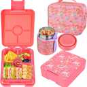 Bento Lunch Box Set for Kids with 10oz Soup Thermo, Leak-Proof Lunch Containers with 4 Compartment, Kids Thermo Hot Food Jar and Insulated Lunch Bag for Kid to School,BPA-Free(Mermaid)