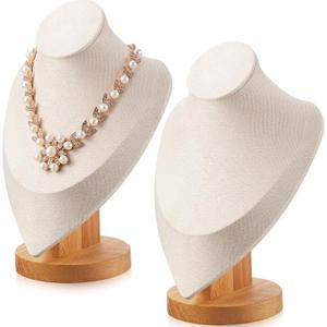 Juexica Necklace Display Stand Bamboo Jewelry Bust Display Stands Necklace Bust for Selling for Vendors Home Trade Organizer(Beige, 9.2 * 6.1 Inch)