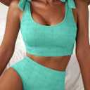 Herseas Women 2 Piece High Waisted Bikini Sets Seashell Textured Tie Strap Swimsuits Bathing Suit Beach Summer Outfits (Green, M)
