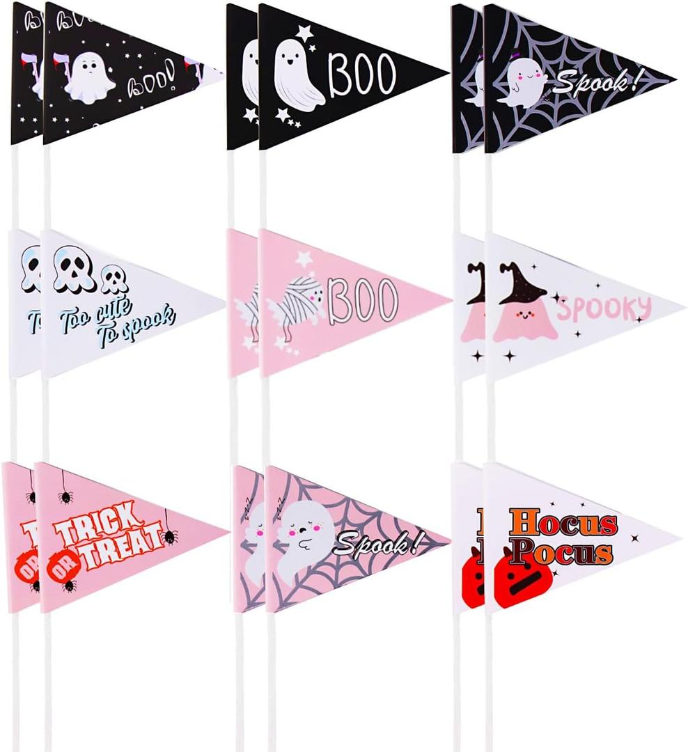 18Pcs Ghost Boo Halloween Pennant Flags Boo Basket Pennant Flags- Perfect for Halloween Decorations & Parties, Black&Pink