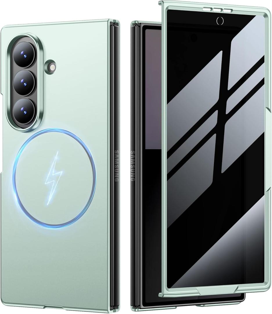 LEKEVO Magnetic for Samsung Galaxy Z Fold 7 Case [Compatible with MagSafe][Built-in Privacy Screen Protector] Slim Hard PC Thin Shockproof Protective Phone Cases for Samsung Galaxy Z Fold 7, Mint