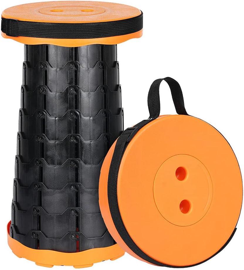 Collapsible Telescoping Portable Stool for Adults, Camping Stools, Upgraded Collapsible Folding Seats with Load Capacity 550lbs (Blue) (Black) (Orange)