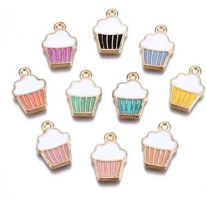DanLingJewelry 100pcs Random Color Alloy Enamel Mini Cupcake Dangle Charms Bulk for Jewelry Making