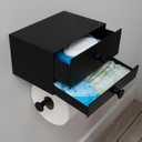 Modern Toilet Paper Holder with Storage Drawers - Toilet Paper and Wipes Holder for Bathroom - Aluminum TP Holder with Shelf and Drawers - Adhesive or Wall Screw Mounting - (Black/Black Knobs)