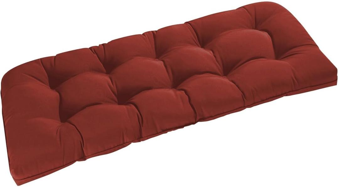 downluxe Outdoor Bench Cushion for Patio Furniture, Water Resistant Tufted Overstuffed Porch Swing Cushions, Thick Outdoor Loveseat Cushions, 44" X 19" X 5", Brick Red, Set of 1