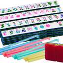 4-Layer Mahjong Tile Set 1.2-inch Rose Red 166 American Mahjong Tile Set with 4PCS Mahjong Racks with Pushers