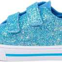 EUXTERPA Kids Toddler Sneakers Boys Girls Canvas Shoes Walking Sneaker with Easy Fasten Strap (13 Little Kid, Blue Glitter)
