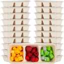 Hushee 10 Pack 17 oz Small Meal Prep Containers 3 Compartments with Lids, Disposable Plastic Bento Boxes Reusable Stackable Food Containers Travel Lunch Boxes for Office, Picnic (Natural)