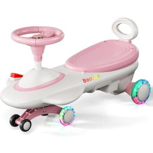 Kids Electric Ride On Car 12V - Electric Wiggle Car with Rechargeable Battery, LED Lights & Music,Anti-Rollover for Boys Girls Ages 3-8, Indoor/Outdoor Toy Vehicle up to 150 lbs (White)