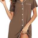 Leikar Maternity Nightgown For Women Nursing Pajamas Long Sleeve Sleepshirt (XX-Large, Short Sleeve-brown)