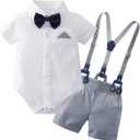 YUEMION Infant Baby Boy Clothes Gentleman Outfits Suits Summer Short Sleeve Bowtie Bodysuit Shirts + Suspender Shorts (3-6 Months)