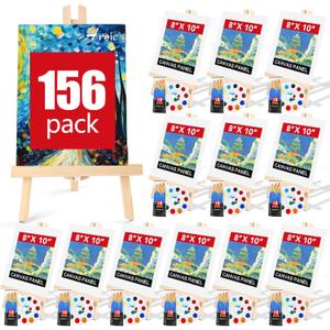 AROIC 156 PCS Professional Painting Set with Easels, 12 Wood Easels,120 Brushes with Nylon Brush Head,12 Drawing Boardart and 12 Palette, Painting Supplies kit for Adults to Painting Party.