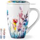 AmorArc 18oz Porcelain Tea Mug with Infuser & Lid, Loose Leaf Tea Cup with Stainless Steel Strainer, Large Coffee Mug Gift for Women, Tea Lovers, Home & Office