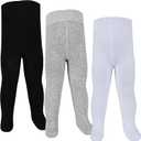 Baby Tights 0-4 Years Girls Knit Cotton Pantyhose Thick Cable for Newborn Infant Toddler 1/2/3/4 Pack (Black/White/Light Gray 3pk)