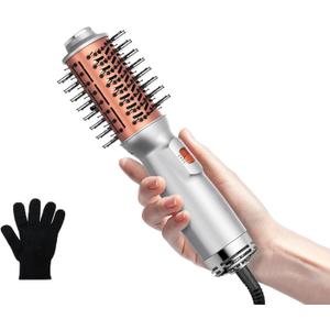 Double Voltage Mini Hair Dryer Brush,Traval Hair Brush 100-240V,3 Heat & 2 Speed Settings Oval Barrel Thermal Brush,Blow Dryer Brush for Dry,Straightening,Voluming (Grey Orange)