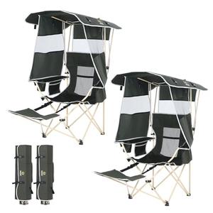 Nice C 2-P Green Camping Chair with Canopy, Shades, Removable Footrest, Cooler Bag, Cup Holder, Foldable, Portable, Outdoor, 400 lbs Capacity