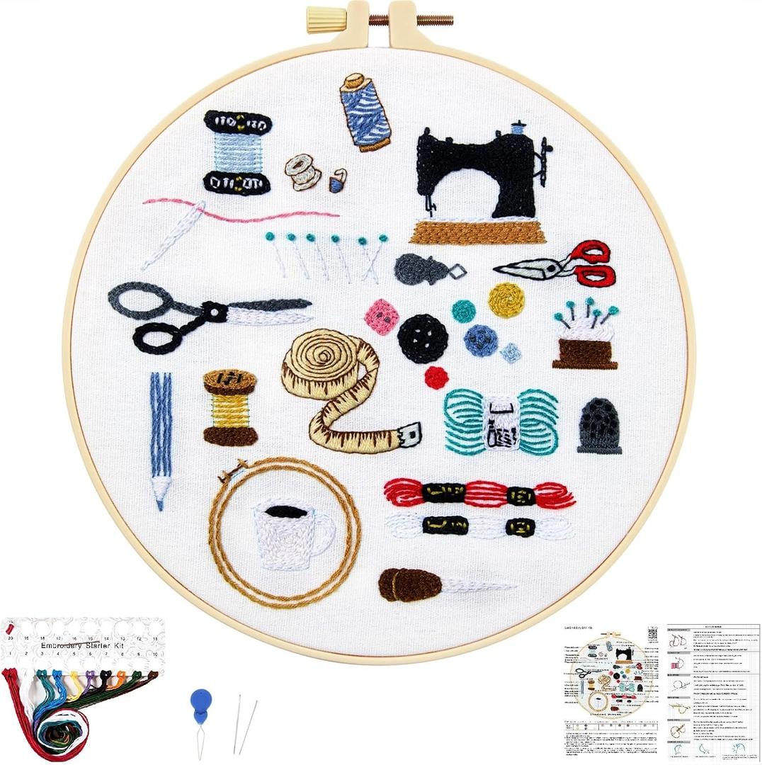 2 x Crafmanoe Hand Embroidery Kits for Beginners Adults, Crewel Embroidery DIY Kits, Stamped Cross Stitch Kits for Beginners Adults Craft Kits for Women, Entire Set of Embroidery Supplies & Video Tutorial