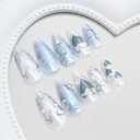 Medium Press on Nails Almond Shaped Fake Nails with Designs 3D Rhinestone Gel Glue on Nails Bow False Nails Pearl Acrylic Nails Sliver Lines Artificial Nails Glossy Stick on Nails for Women
