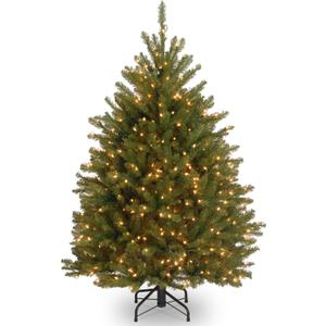 National Tree Company 4 ft Pre-Lit Dunhill Fir Mini Artificial Christmas Tree, 200 Warm White LED Lights, 559 Tips, Includes Stand, Green