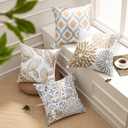 Phantoscope Set of 4 New Living Series Fall Leaf Geometric Coffee Throw Decorative Pillow Cover Cushion Cover 18 x 18 inches 45 x 45 cm
