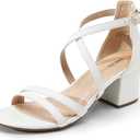 DREAM PAIRS Women's Ankle Strap Low Chunky Heels Open Toe Blocked Strappy Sandals Dress Shoes for Wedding Bridal Party (7.5, White)