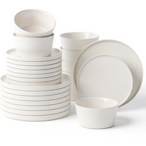 MIAMIO - Dinnerware Sets for 8/24-Piece Modern Stoneware Dish Set/Tableware  Dishwasher and Microwave Safe  Luxe Collection (White, 24-Pieces)