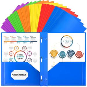 2 x Officygnet 18 Packs 2 Pocket Folders with 3 Prongs Fastener Clasps, Bulk Heavy Duty Plastic Folder, Multicolor Folders for School and Office Supplies, Two Pocket Folder for Letter Size Sheets