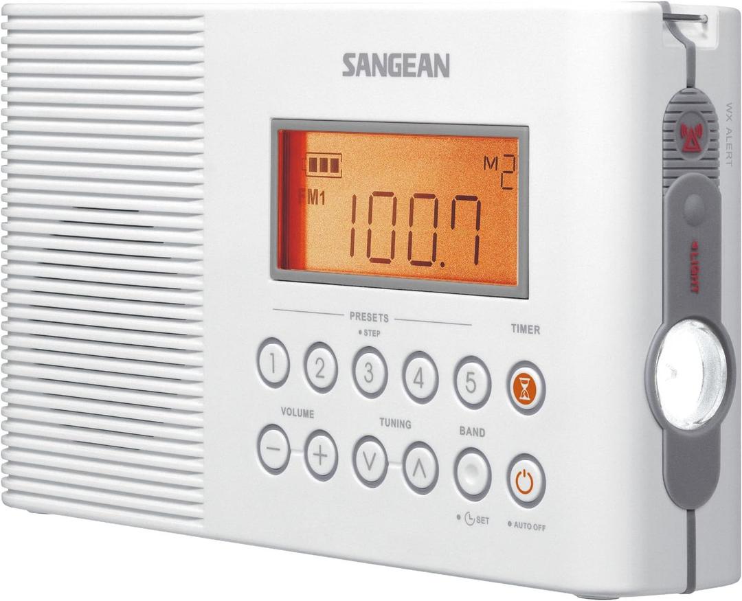 Sangean H201 Shower Radio AM/FM Waterproof, Weather Alert Radio, White