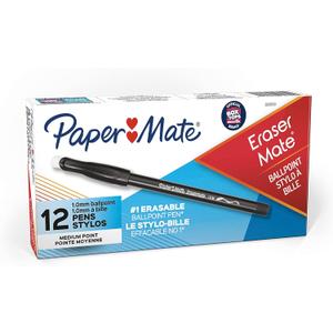 Paper Mate EraserMate Erasable Pen, Medium Point, Black, Box of 12 (Black)