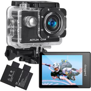 Action Camera FHD 1080P 12MP, 98FT/30M Underwater Waterproof Camera with 2 Batteries, Wide Angle Sports Camera with Accessories Kit Suitable for Helmet, Bicycle, etc.