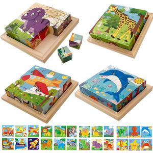 24 Jigsaw Puzzle Designs Cube Wooden Puzzles with Storage Tray,Toddler Kids Puzzles Ages 3 4 5 6,Educational Learning Montessori Toys for 3 4 5 Year Old