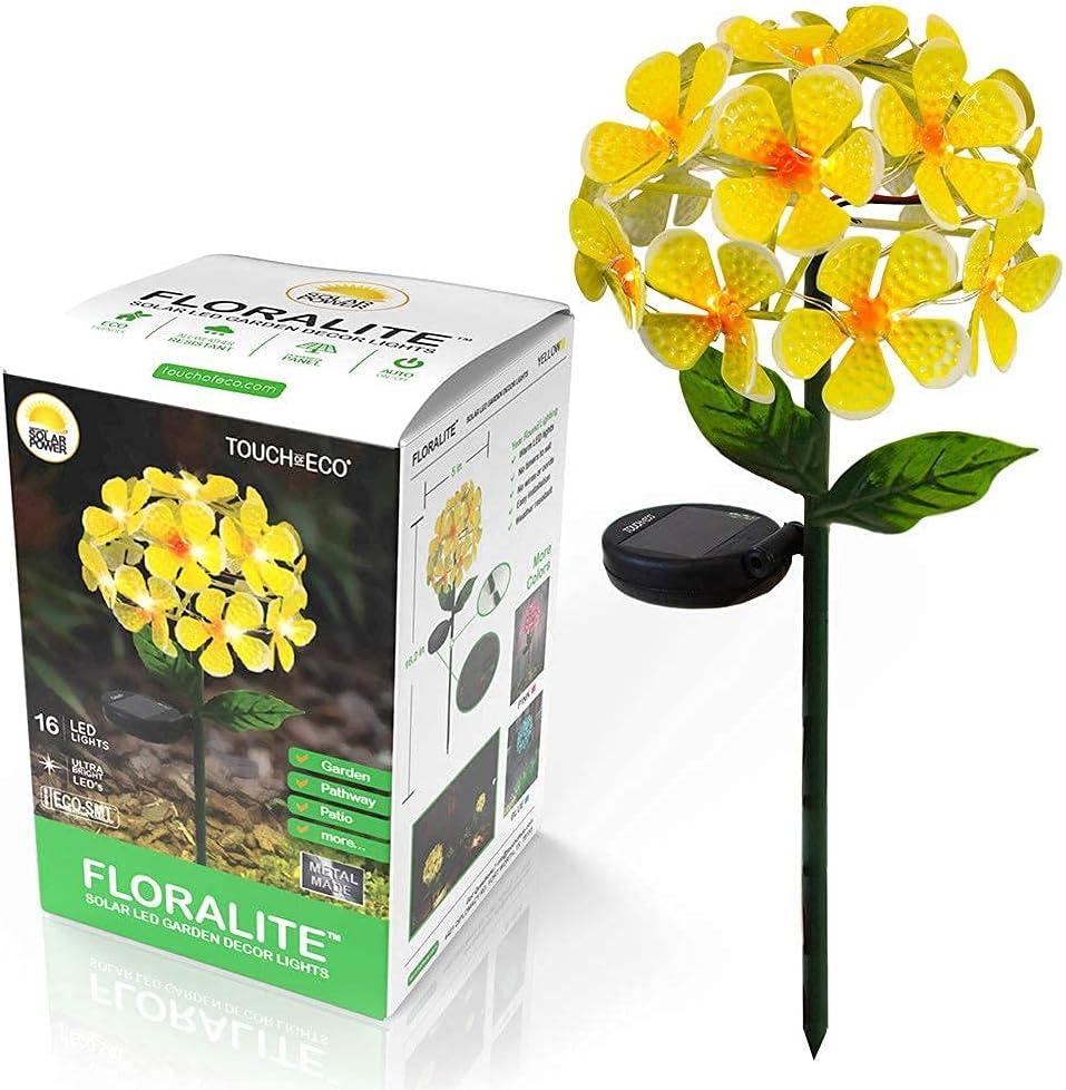 Touch Of ECO Solar LED Metal Flower Stake Light - Perfect for Your Garden, Patio, Walkway, or Outdoor Living Area - Includes 1 Flower Light (Yellow)