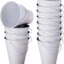 Sadnyy 12 Pack Metal Buckets with Handle, Galvanized Bucket 4.5 x 5 Inch Basket Bucket Party Supplies, Crafts for Christmas Halloween Candy Bars Vase Crafts(White)