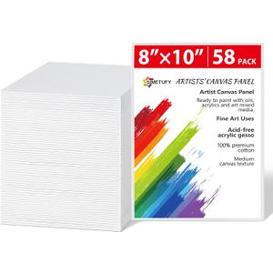 Simetufy 58 Pack 8x10 Inch Canvas Boards for Painting, Bulk Blank Canvas Panels Gesso Primed Acid-Free 100% Cotton for Acrylics Oil Watercolor Tempera Paints